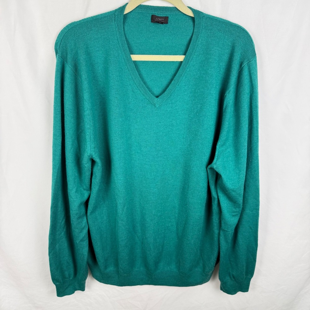 J. Crew Men's Merino Wool V-Neck Sweater Dark Green XL Classic Old Money Preppy